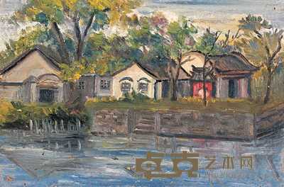 关良 1956年作 震泽东岳庙 15×22.5cm